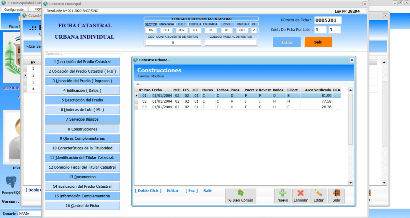 Interfaz EasyCat - Gestión catastral de sectores, manzanas y lotes